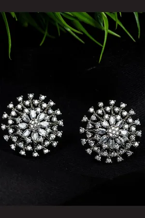 HOUSE OF ARLI Silver-Plated Floral Studs Earrings