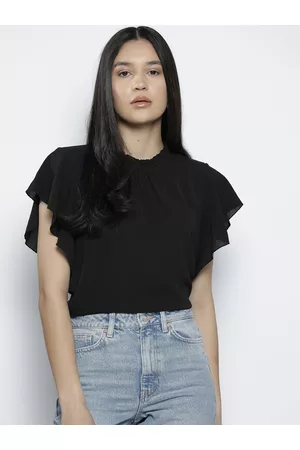 Boohoo Frilled Neck Flutter Sleeve Top