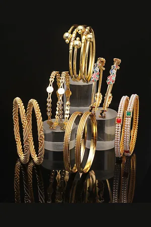 Zeneme Set Of 12 Gold-Plated Stone-Studded Bangles