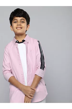Nautica Boys Solid Opaque Casual Shirt With Placement Striped & Brand Logo Print Detail