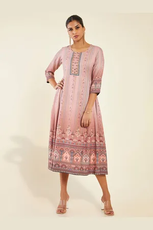 Soch Ethnic Motifs Printed Embroidered Detailed Modal A-Line Midi Ethnic Dress