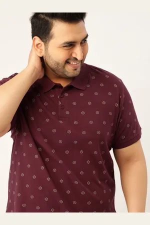 Sztori Men Plus Size Maroon & White Printed Cotton Polo Collar T-shirt