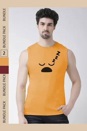 Friskers Pack Of 2 Typography Printed Sleeveless Pure Cotton Slim Fit Sports T-shirt