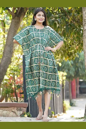 Kesarya Ethnic Motifs Bandana Printed Kimono Sleeves Kaftan Dress