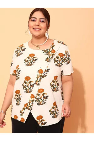 CURVY STREET Plus Size Floral Print Puff Sleeve Shirt Style Top