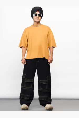 FREAKINS Men Black Relaxed Fit High-Rise Pure Cotton Cargo Jeans
