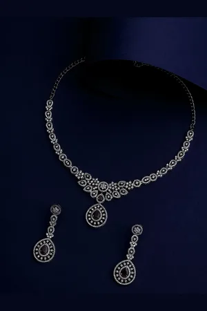 Asmitta Jewellery Silver-Plated CZ-Studded Necklace and Earrings