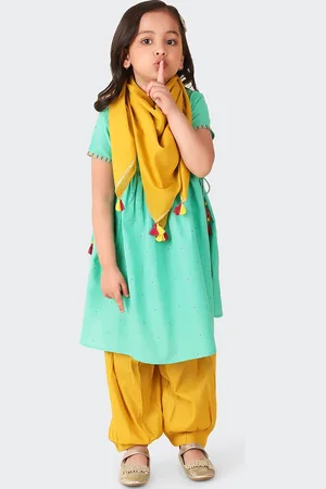 Fabindia Girls Ethnic Motifs Embroidered Pure Cotton Kurta with Salwar & Dupatta