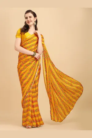 Sangria Women Floral Printed And Sequinned Border Saree with Blouse Piece