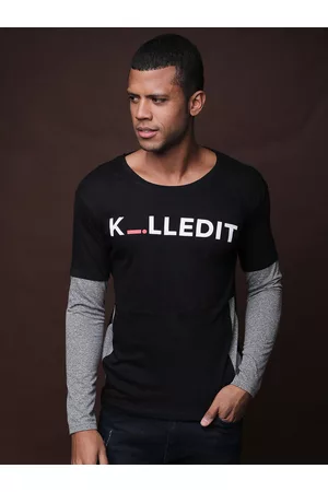 Campus Black Typography Printed Long Sleeves Casual T-shirt