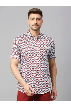 Mast & Harbour White Geometric Printed Classic Slim Fit Casual Shirt
