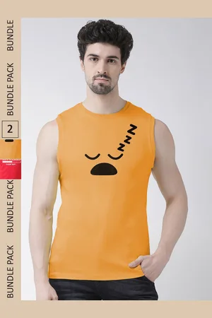 Friskers Pack Of 2 Printed Sleeveless Slim Fit Pure Cotton Sports T-shirt
