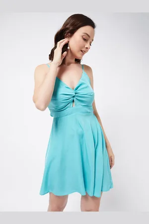 Color Capital Shoulder Strap Twisted Cut-Out Detail Fit & Flare Mini Dress