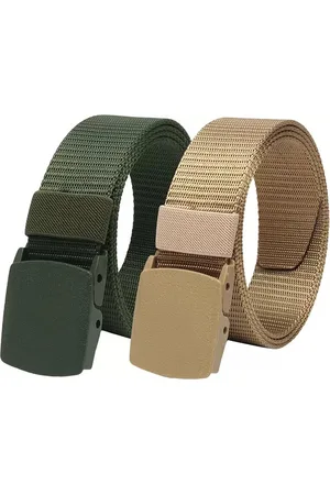 Winsome Deal Men Set Of 2 Textured Canvas Belt With Slider Buckle