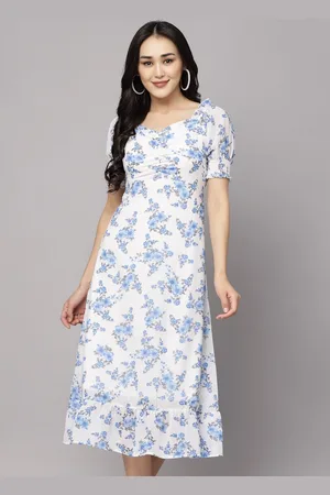 Aayu Floral Printed Puff Sleeve Smocked A-Line Midi Dress