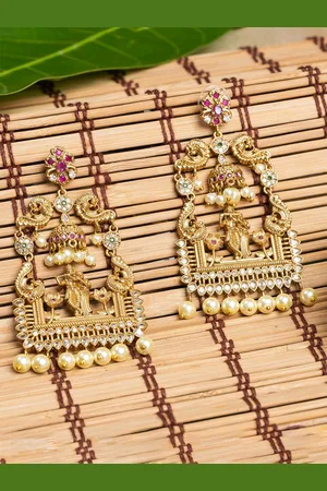 HOUSE OF ARLI Gold-Plated Square Drop Earrings
