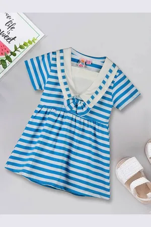 Kids On Board Infants Striped V-Neck Cotton Fit & Flare Dress