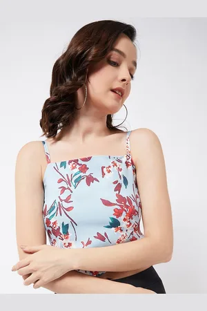 Color Capital Floral Printed Shoulder Straped Fitted Crop Top