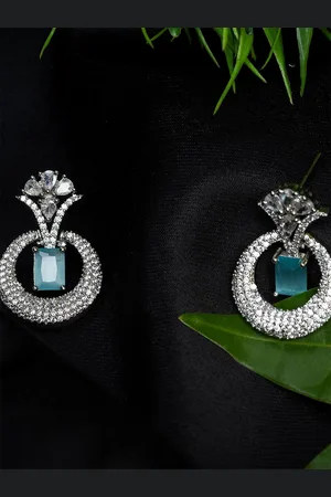 HOUSE OF ARLI Rhodium-Plated Contemporary Drop Earrings