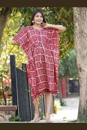 Kesarya Ethnic Motifs Printed Kimono Sleeves Kaftan Dress