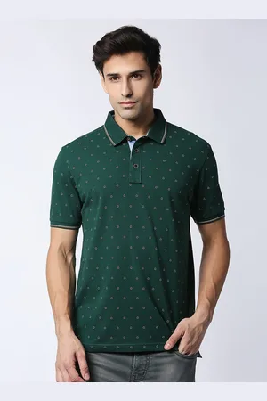 DRAGON HILL Men Green Printed Polo Collar Pockets Slim Fit T-shirt