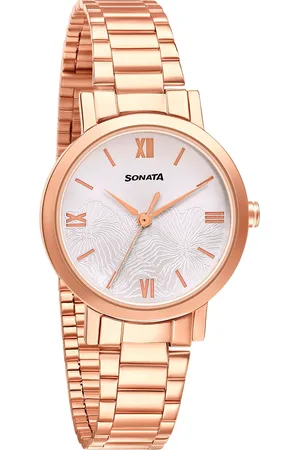 Sonata Women Silver-Toned Brass Dial & Rose Gold Toned Straps Analogue Watch 8174WM01