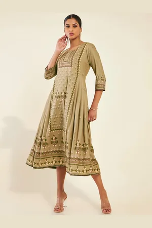 Soch Ethnic Motifs Printed Embroidered Detailed Modal A-Line Midi Ethnic Dress