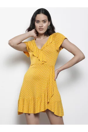Boohoo Dot Print Ruffles Detail A-Line Mini Dress