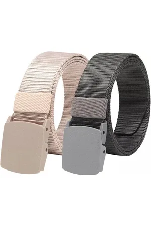 Winsome Deal Men Set Of 2 Textured Canvas Belt With Slider Buckle