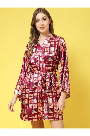 Claura Women Printed Silk Satin robe
