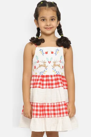 Nauti Nati Girls Raindeer embroidered Shoulder Straps Crepe Dress