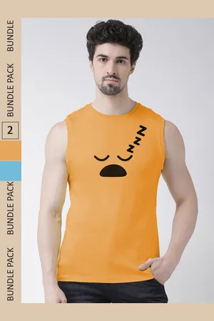 Friskers Pack Of 2 Printed Sleeveless Slim Fit Pure Cotton Sports T-shirt