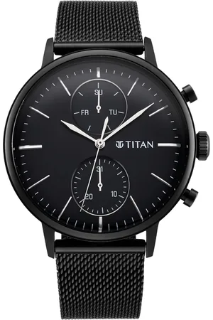 Titan Men Black Dial & Black Stainless Steel Bracelet Style Straps Analogue Watch
