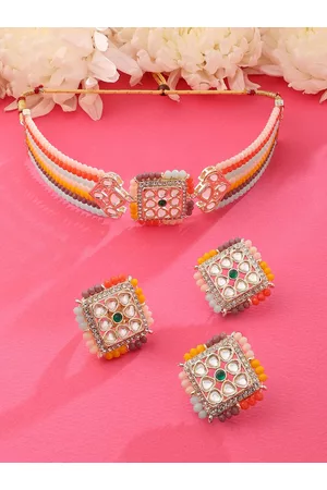 Zaveri Pearls Gold-Plated Stone-Studded & Pearl Beaded Jewellery Set
