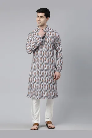 TheEthnic.Co Abstrct Printed Mandarin Collar Pure Cotton Kurta with Pyjamas