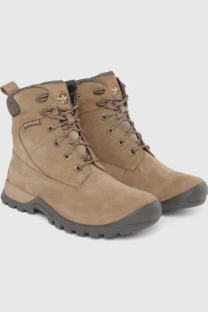 Woodland Men Khaki Leather High-Top Flat Boots