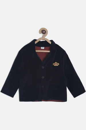 MINI KLUB Boys Black Solid Regular Fit Single Breasted Casual Pure Cotton Blazer