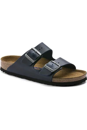 Birkenstock Arizona Soft Footbed Blue Narrow Width Oiled Leather Two-Strap Sandals