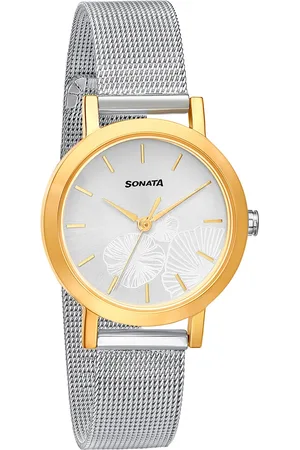 Sonata Women Silver-Toned Brass Dial & Bracelet Style Straps Analogue Watch 8174BM01