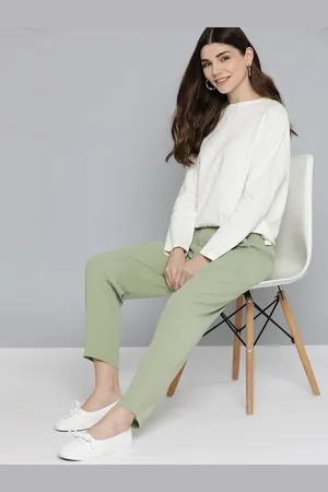 Mast & Harbour Women Sage Green Solid Pleated Trousers