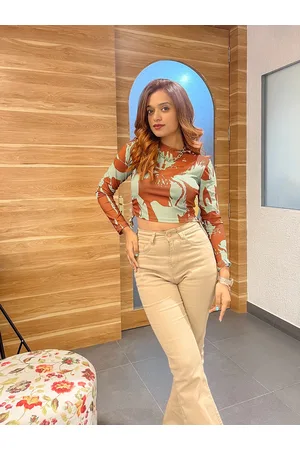 STREET 9 Women Chic Rust Abstract Cropped Top