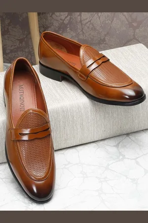 MUTAQINOTI Men Tan Brown Lightweight Patent Leather Formal Loafers