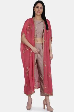BE INDI Zari Crop Top with Palazzos & Embroidered Cape