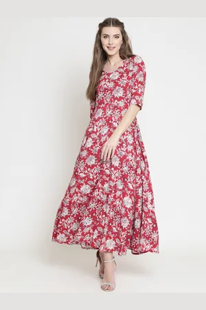 Sera Women Red Floral Printed A-Line Kurta