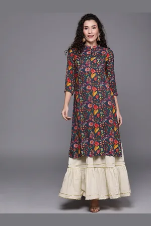 Ethnovog Women Blue Red Printed Made To Measure A-Line Kurta