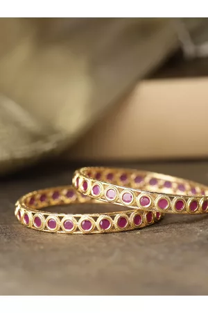 Priyaasi Set of 2 Magenta Gold-Plated Stone-Studded Handcrafted Bangles