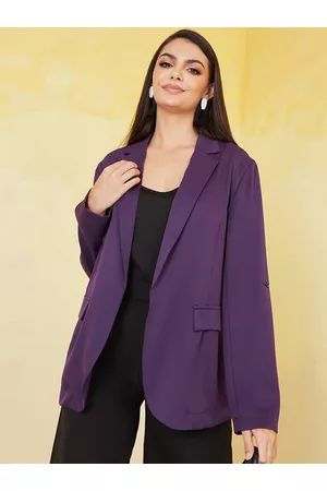 Styli Women Purple Front-Open Casual Blazer