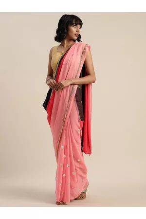 Tikhi Imli Pink & Black Poly Georgette Embellished Saree