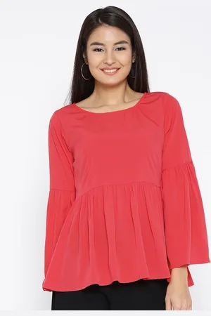 Sera Red Women Bell Sleeve Peplum Top