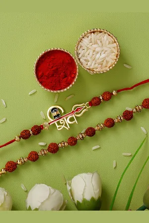 eCraftIndia Pack of 2 Shiva & Rudraksh Beaded Rakhis